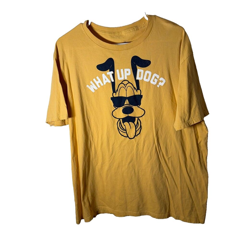 Disney Parks Pluto What Up Dog T-Shirt Adult Large Yellow Top